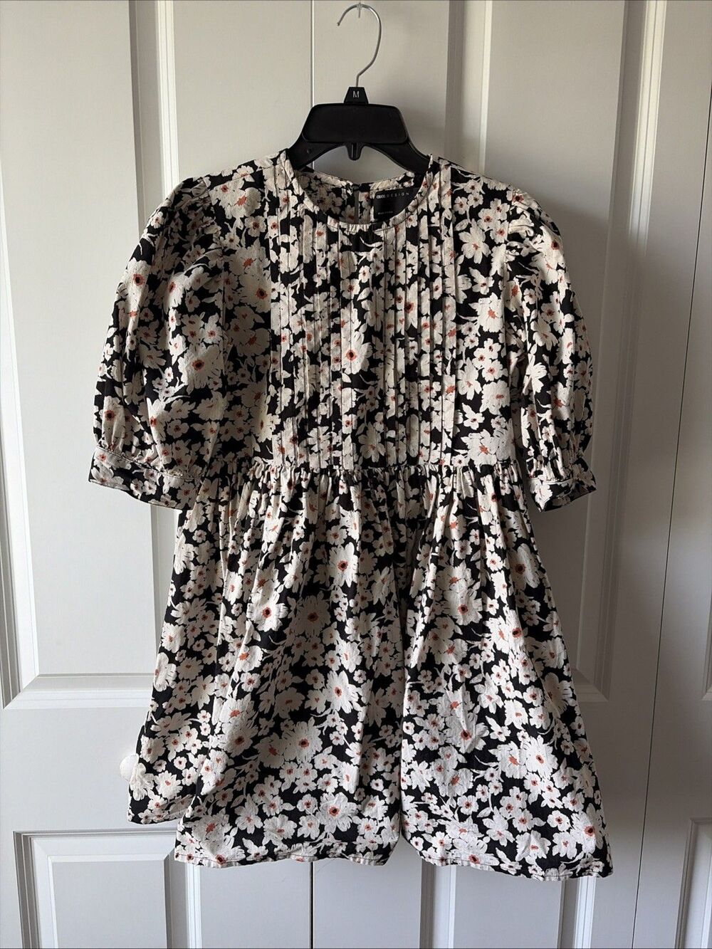 ASOS Boho Floral Print Boat Neck Half Sleeve Babydoll Dress Black Size 2